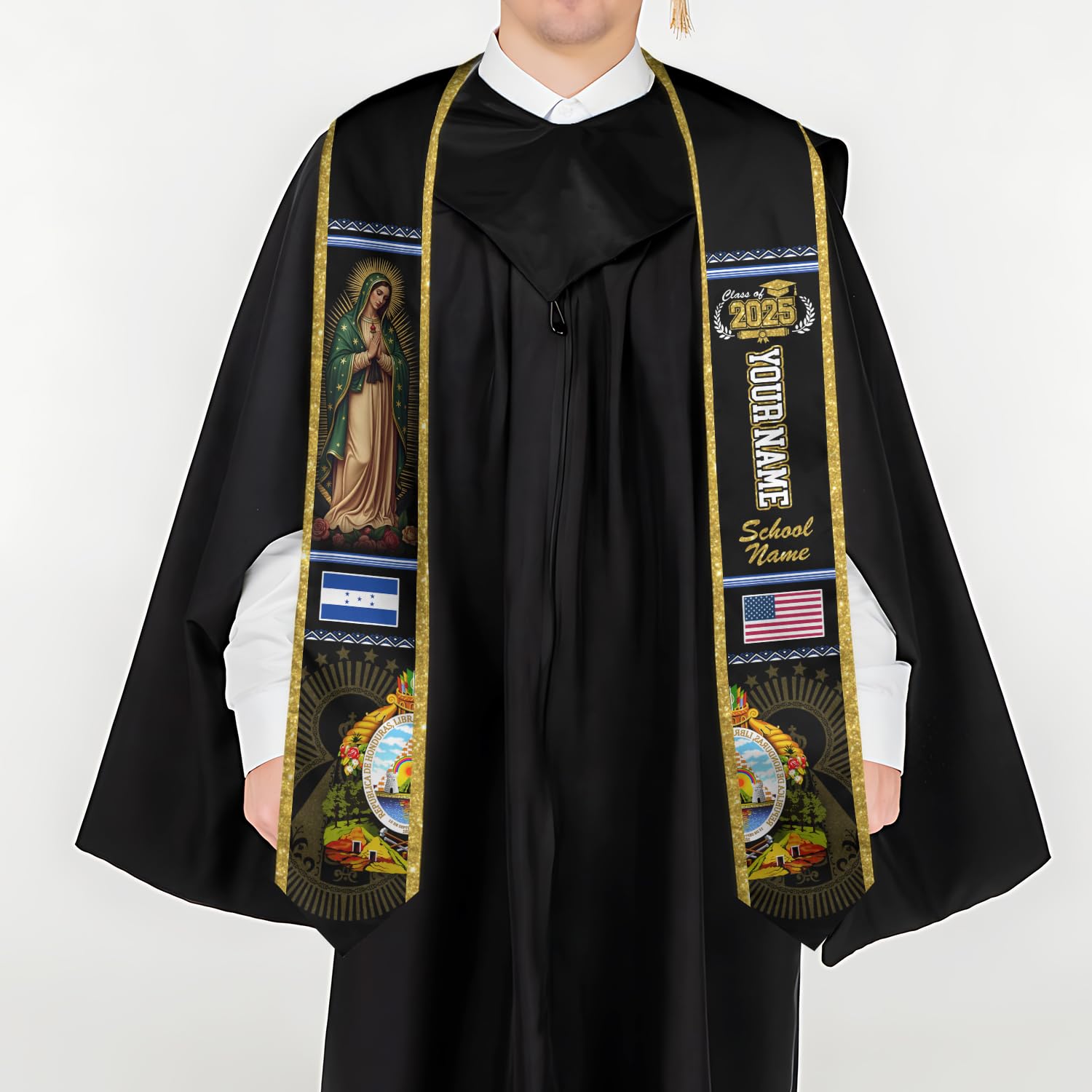 MonkeyVan Personalized Honduran Graduation Stole 2025,Custom Honduras Flag Sash,Honduras Graduation Stole for Class of 2025 S346