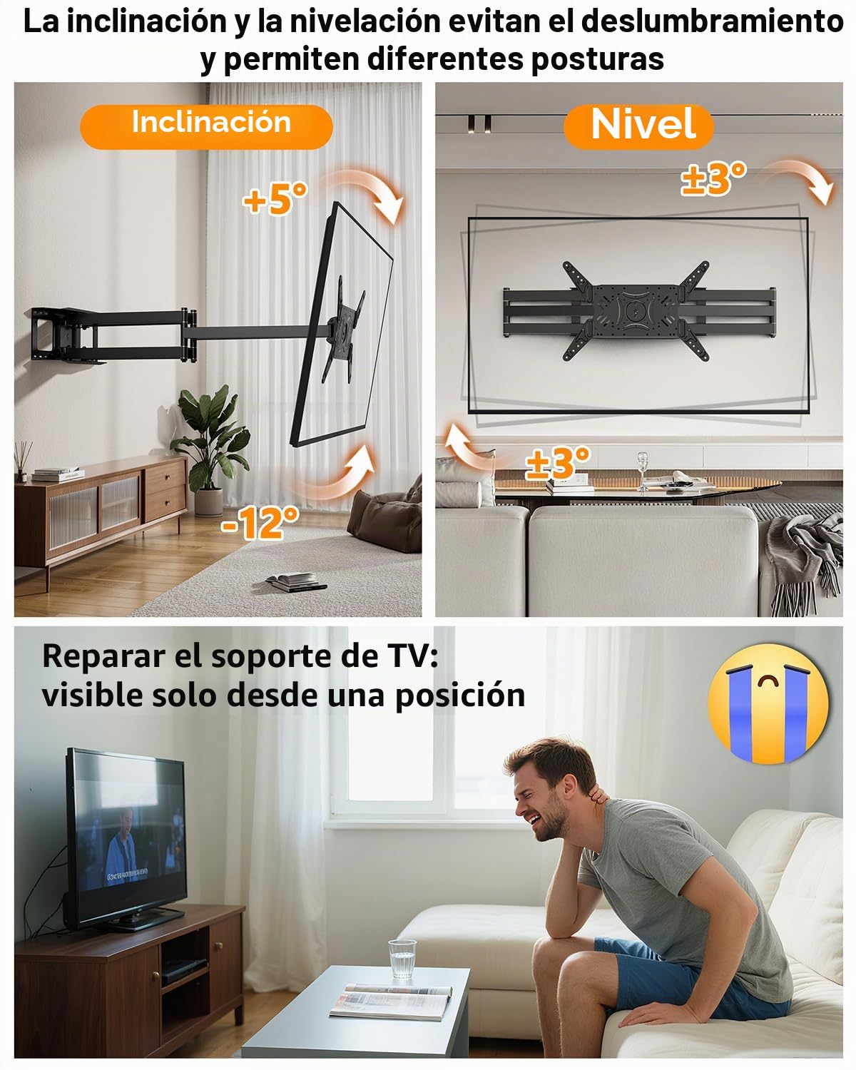 Soporte TV Pared con 1060mm Brazo Articulado para Pantallas Planas y Curvas 37-90 Pulgadas, 180° Rotación Soporte Pared TV Inclinable y Giratori Movimiento Completo, VESA 600x400mm hasta 75kg