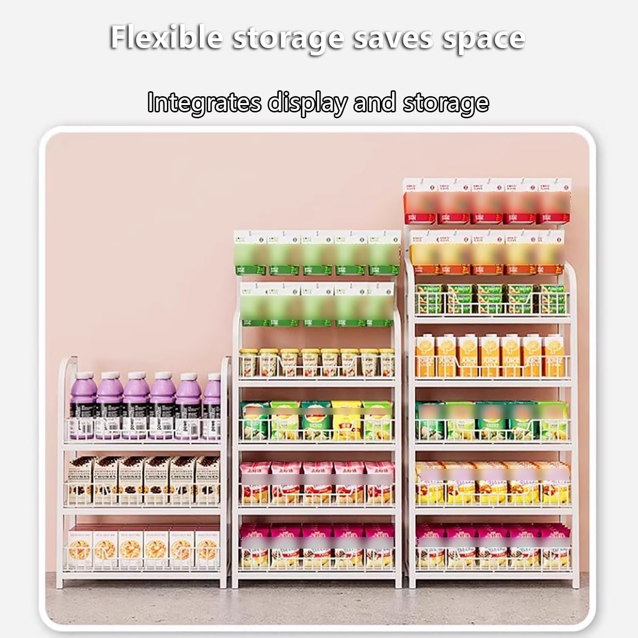 Verkaufsregal, extra hohes 5-stöckiges Verkaufsregal mit Haken, Regalständer für Lebensmittelgeschäfte, Supermarkt-Displayeinheit, einfache Montage, atmungsaktive Netzkörbe, 60 x 27 x 166 cm