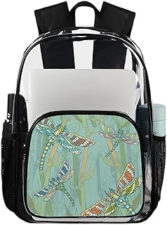 Mochila transparente com estampa de libélula, mochila transparente impermeável linda libélula mochila transparente de PVC com alça de ombro reforçada para escola, trabalho, viagens, Multicor