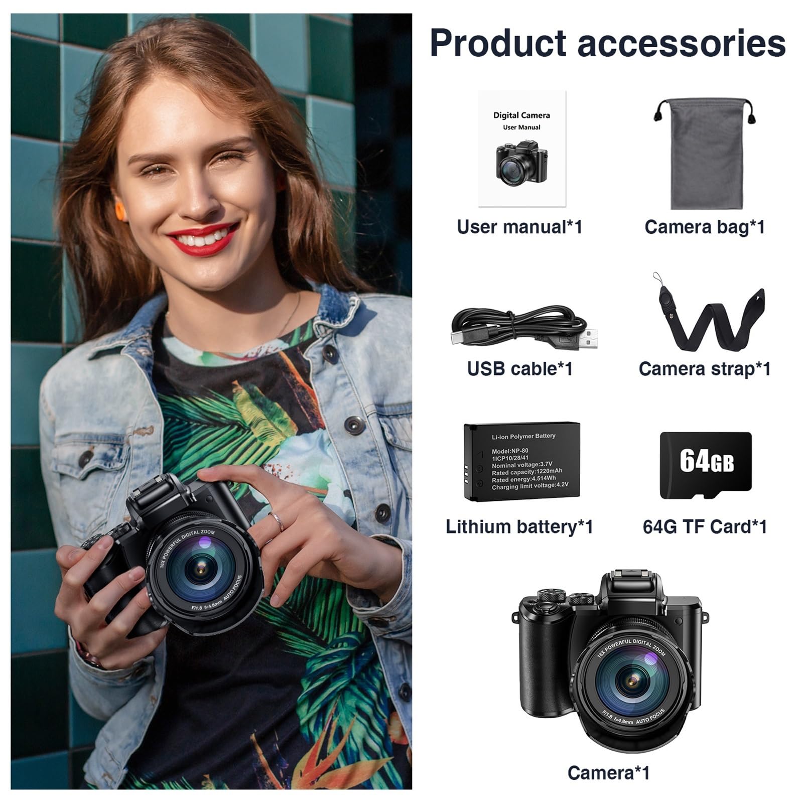 Fotocamere digitali 8K con messa a fuoco automatica, fotocamera professionale WiFi da 88 MP fotografica zoom digitale 16X a doppio obiettivo touch screen Leggero