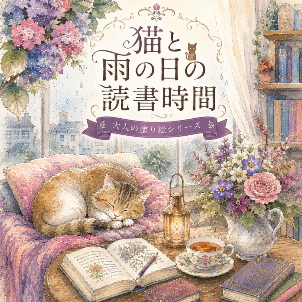 猫と雨の日の読書時間: 雨音と猫に癒される幻想的な大人の塗り絵