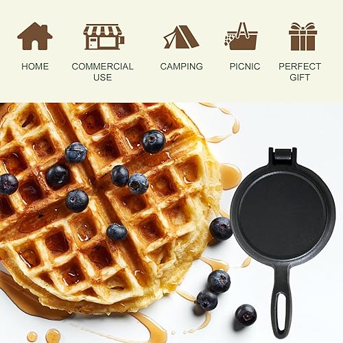 Miniatura 2 de 7 pulgadas de hierro fundido redondo Waffle Iron fácil de limpiar dos piezas con bisagras no eléctrico waflera para cocinas comerciales de desayuno