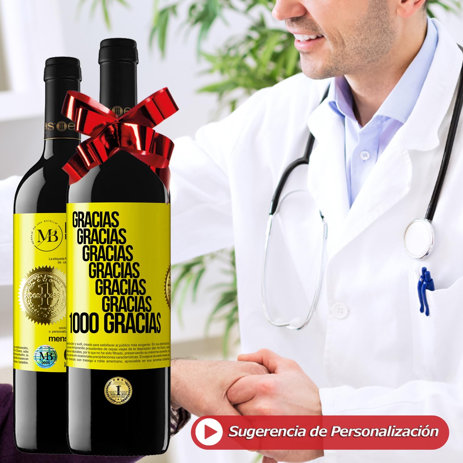 «Un día fuimos principiantes» Mensaje en una Botella. Estuche-Maletín de LUJO 2x Vino Tinto Premium Reserva 12 Meses y Set de 4 Accesorios. Etiqueta Blanca PERSONALIZABLE