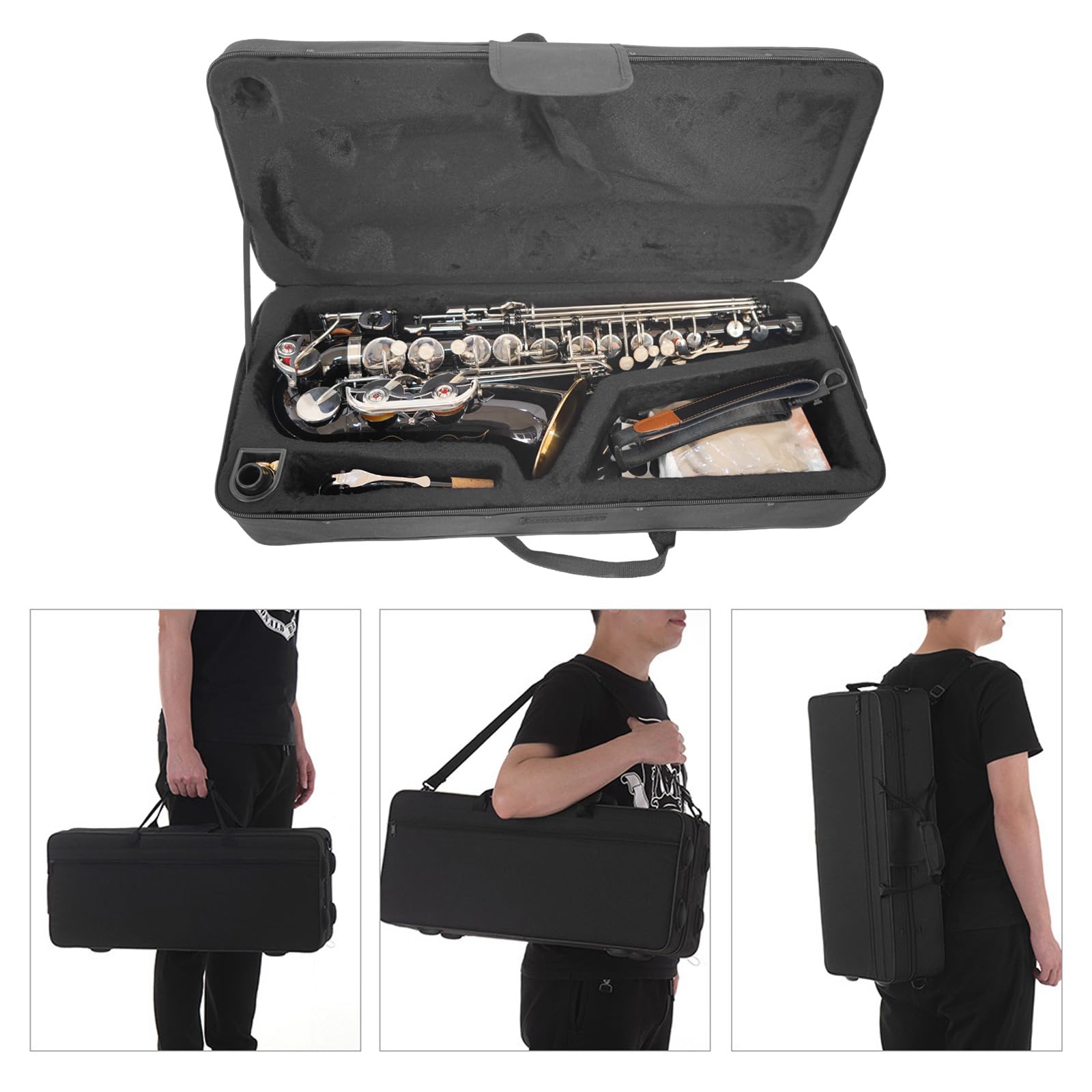 Sassofono Contralto MIB Nero - Corpo In Ottone, Chiavi A Conchiglia Bianche, Con Custodia E Accessori - Foto 6