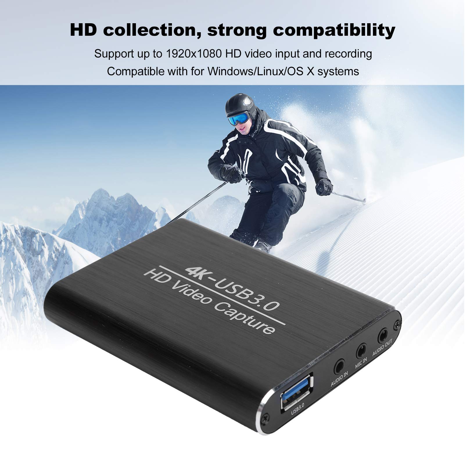 Yosoo Health Gear Tarjeta de Adquisición de Video HD Tarjeta de Adquisición de Aluminio Entrada USB 3.0 4K 60Hz Grabación 1080P Plug and Play para Transmisión OBS Captura de Video para Juegos en una