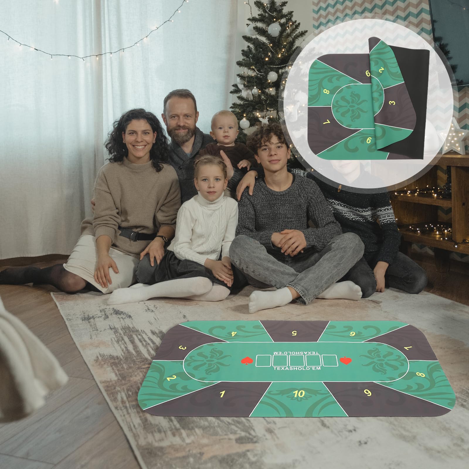 BESPORTBLE 10-Player Foldable Poker Table Top, Rubber Foam Poker Table Mat and Card Game Layout Poker Mat Foldable Anti-Slip Poker Table Mat Holdem Poker Table Top (47X23inch)