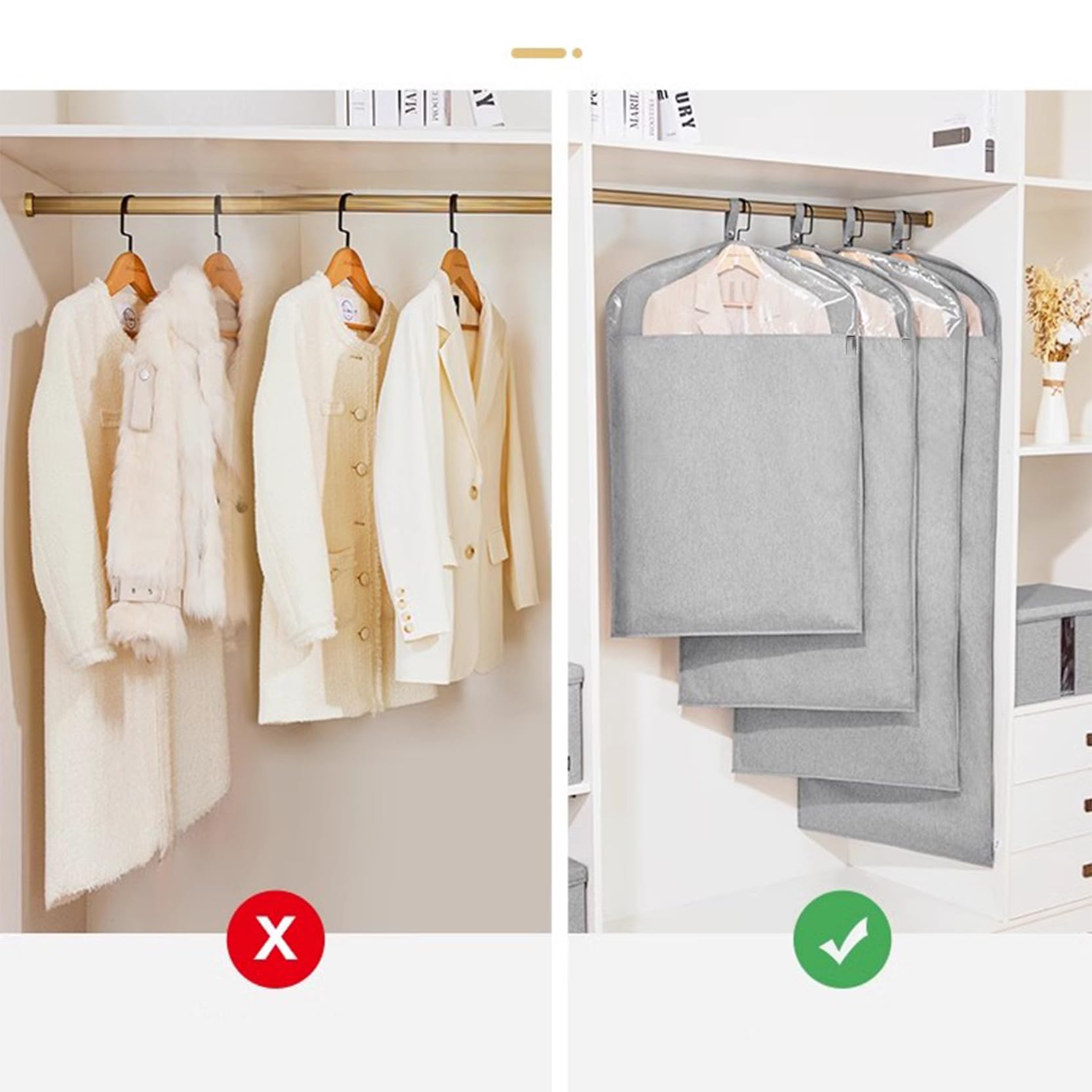2 Piezas Fundas para Ropa Transpirables, Fundas para Ropa A Prueba De Polvo con Cremallera Y Ventana Transparente, Fundas para Trajes De Lino De Algodón para Colgar Ropa, Armario, Viajes,Grey-58x