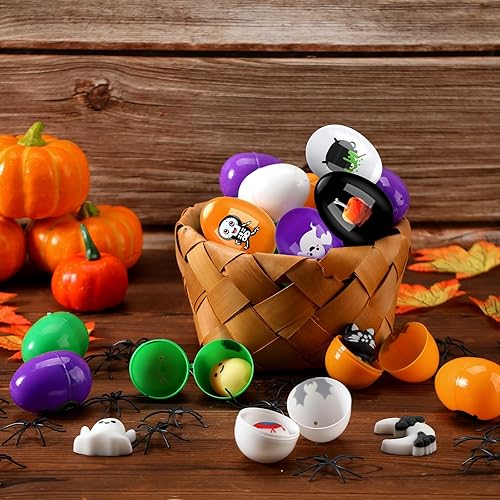 Miniatura 3 de Fulmoon 164 huevos de Halloween coloridos huevos de esqueleto de plástico para Halloween, caja de dulces blanda para dulce o truco para suministros