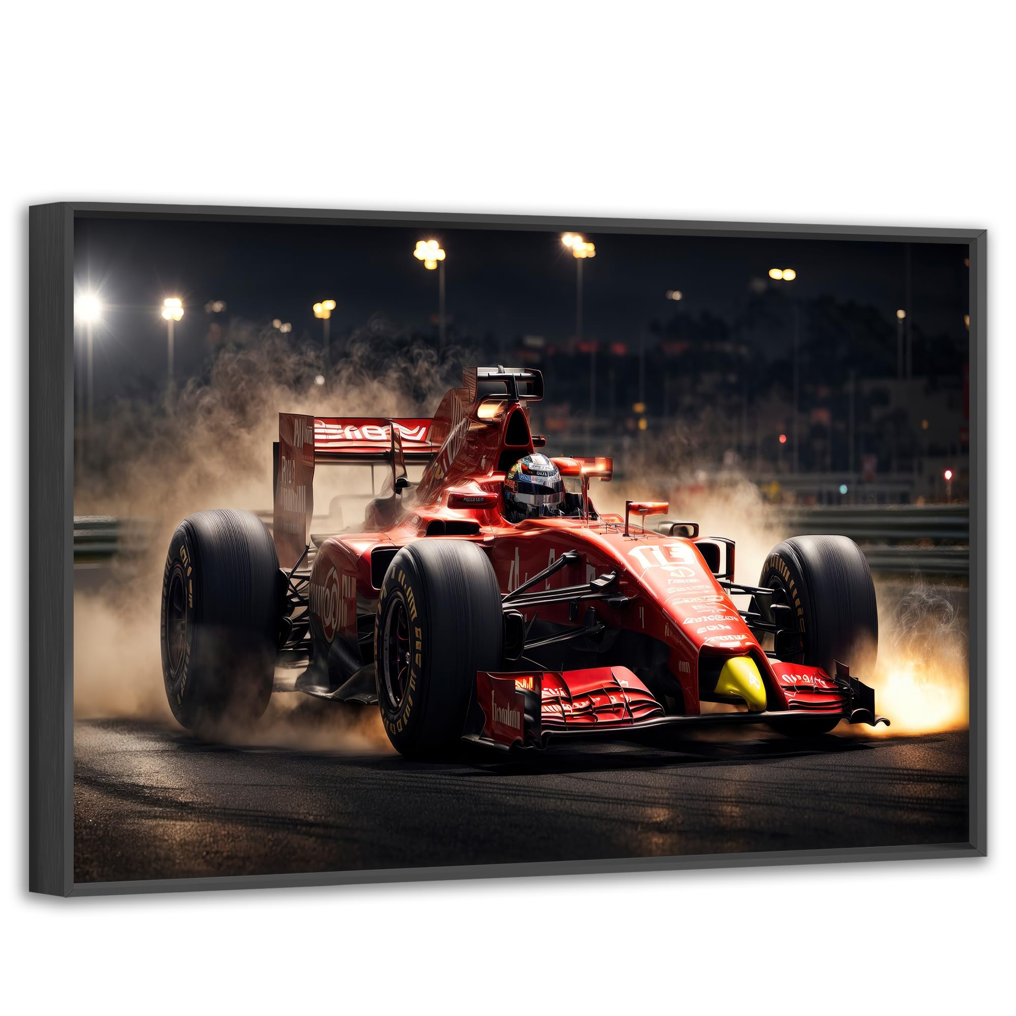 Framed F1 Racing Car Poster Vintage Racing Car Wall Art Decor- High-Speed Formula 1 Decor for Teen Boys Men Living Room, Bedroom, Office & Car Room, Auto Shop, Tool Room Guys Dorm Wall Decor -- Ready to Hang, Gifts for Men& Racing Car F1 Fans(Metal Black, 8"x10")