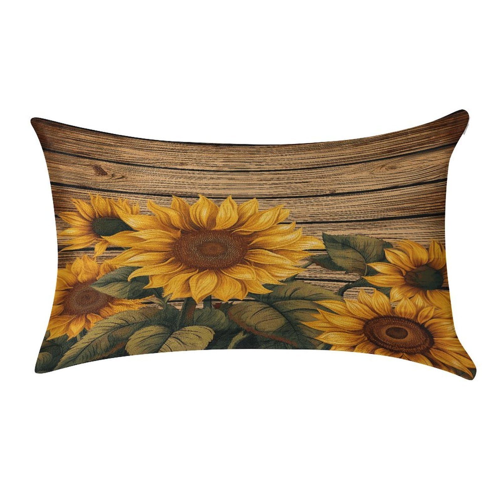 FekiLoot Paint Wooden Board Sunflower Pillow Cover Modern Lumbar Pillow Covers Easy Care Velvet Pillowcase Super Soft Cushion Case Rectangular Throw Pillow Cover for Couch Sofa Bedroom Car Decor