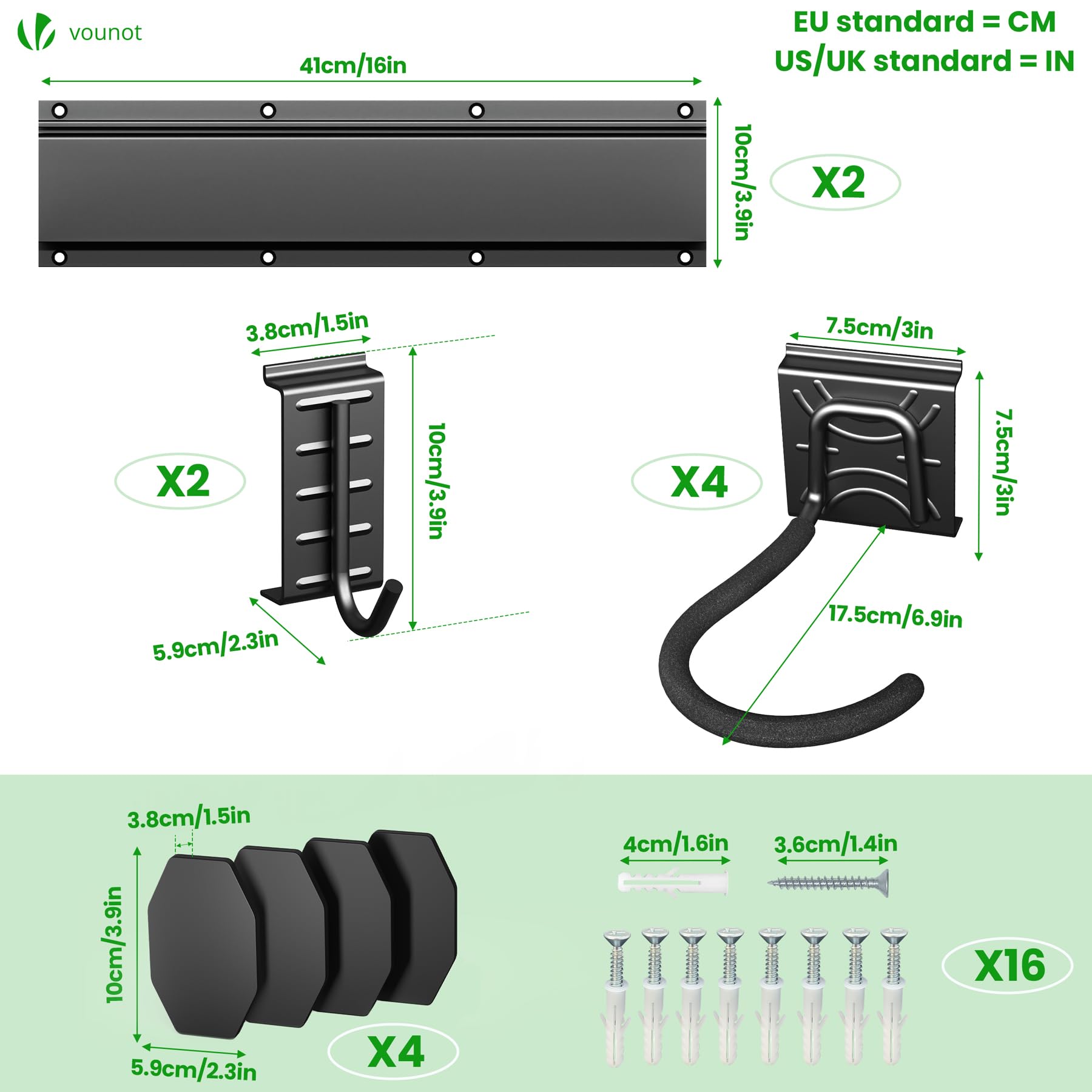 VOUNOT® Fahrrad Wandhalterung für 4 Fahrräder + 2 Helme, Metall Fahrradständer Wand mit 4 Silikon-Schutzpolstern, Vertikale Fahrradaufhängung Wand, Fahrradhaken für Garage oder Keller, Schwarz