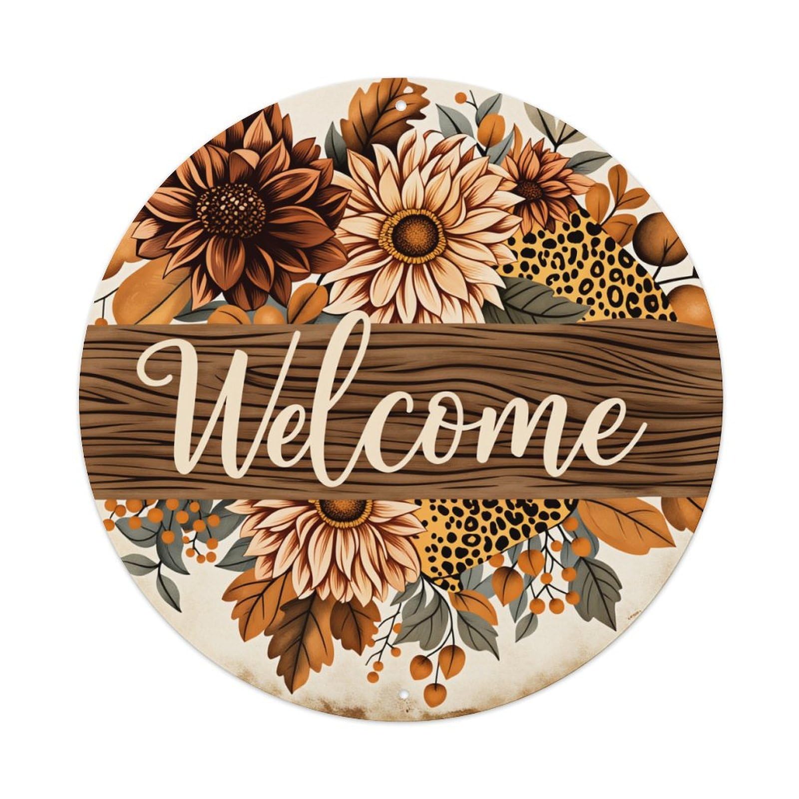 Floral Autumn Leaves Sunflowers Wood Metal Tin Sign Vintage Garden Bedroom Cafe Bar Man Cave Home Wall Decor Metal Poster 8x8 inches
