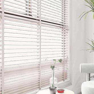 Cordless 2" Wooden Venetian Blinds for Windows, Blackout Privacy Shades Horizontal Window Blinds for Inside/Outside Mount – Custom Sizes 24" 32" 35" 46" 54" 66" 72"(White)