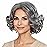 XIUFAXIRUSI XIUFAXIRUSI Grey Curly Bob Wigs for Women Short Wavy Silver Wig with Side Bangs Granny Old Lady Synthetic Wig for Daily Costume Party Use