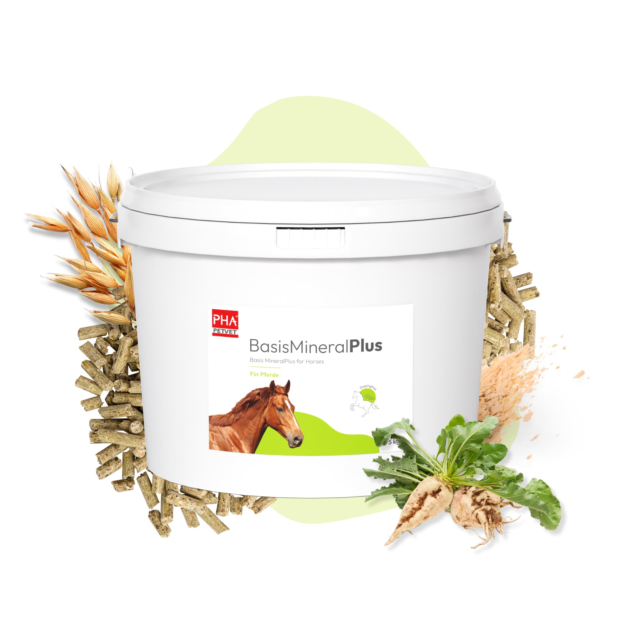 PHA Base Mineral Plus Caballo, Multi Vitaminas, oligoelementos y minerales para Las Necesidades diarias de nutrientes, pellets para Caballos, 5 kg