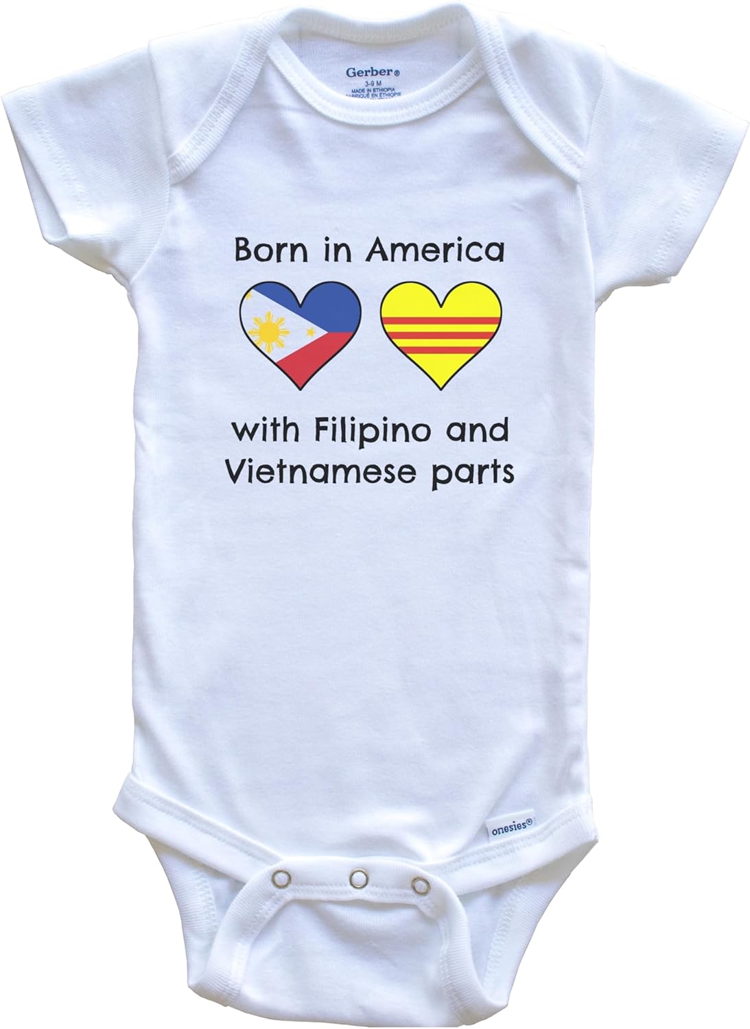 Born in America with Filipino and Vietnamese Parts Philippines Vietnam Heart Flags Baby Bodysuit
