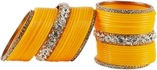 Vidhya Kangan Latest Traditional Yellow Stone Acrylic-Brass Bangle -(banx1639) For Women And Girls Price In India