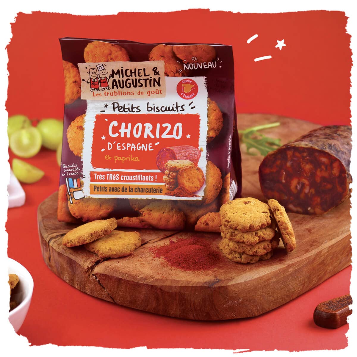 Michel et Augustin Chorizo - Galletas para aperitivos (90 g, 12 bolsas)