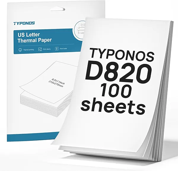 D820 Thermal Printer Paper 8.5 x 11 Inch US Letter Size, Advanced Thermal printing Paper Compatible with D820 Portable Printer, 100 Sheets