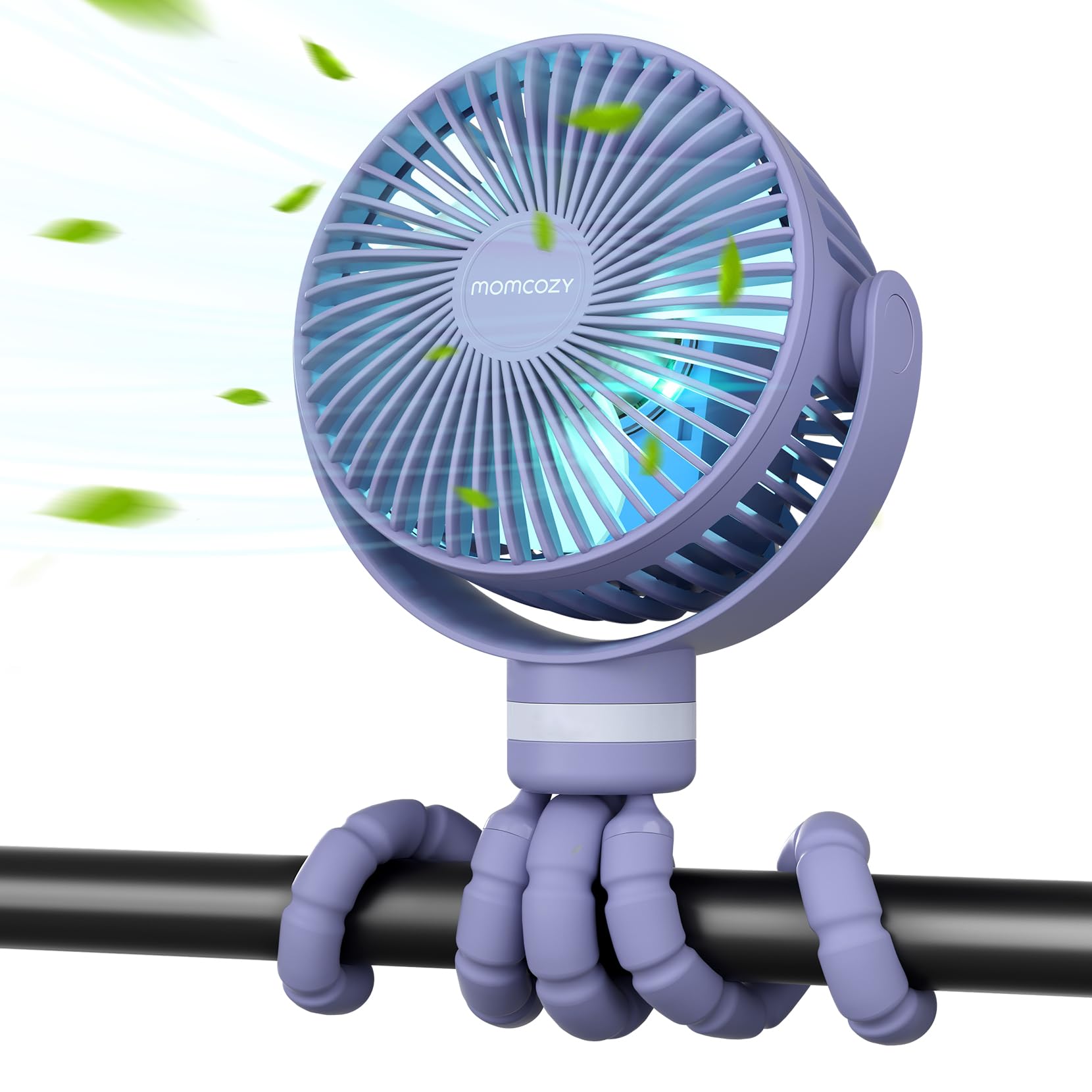 momcozy 8000mAh Ventilatore Portatile per Passeggino, Batteria Durata 27H Ventilatori, Rotazione a 360° a 4 Velocità, Luce Notturna, Ventola di Ricaricabile USB,Viaggi, Camera (Viola)
