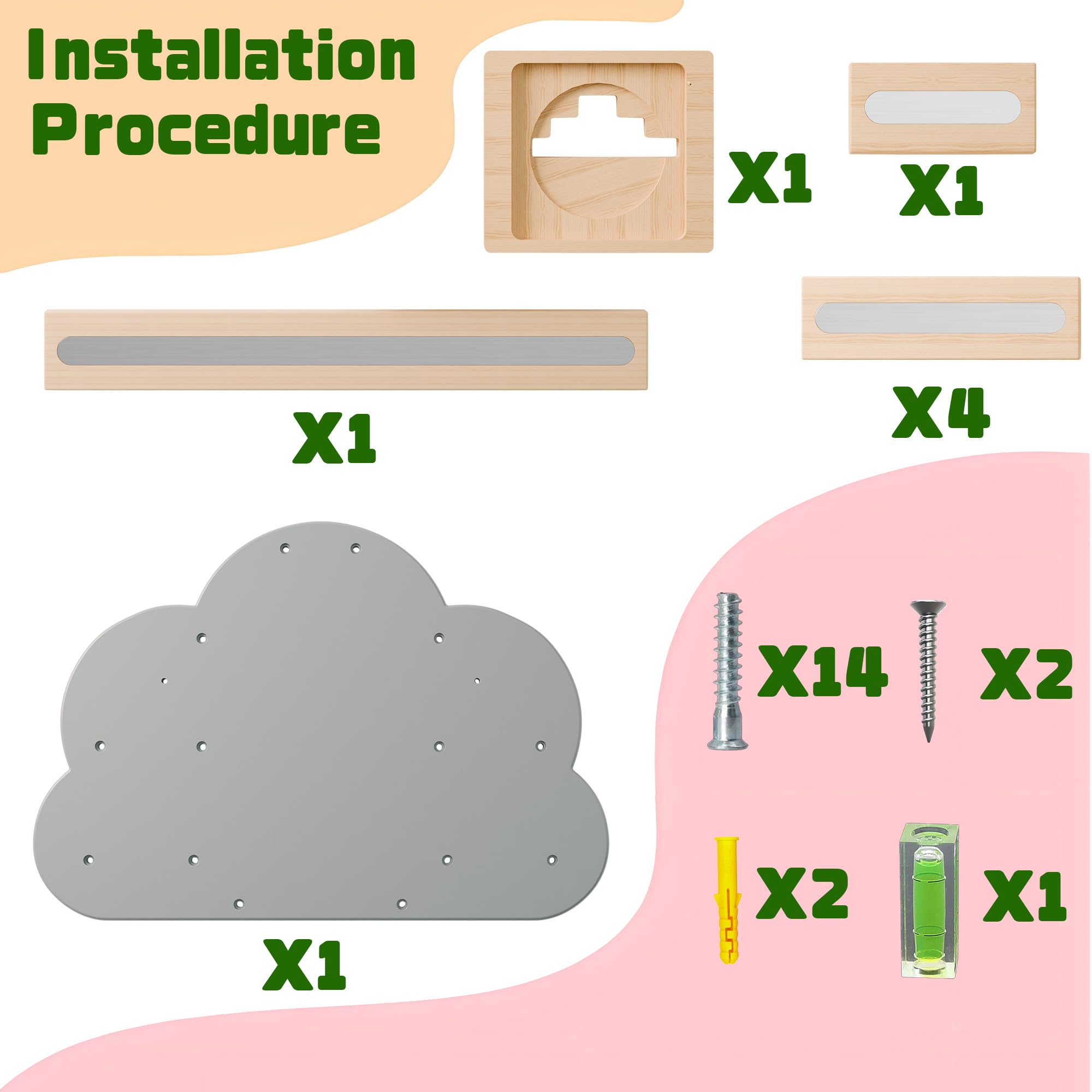 Cloud Tonies Regal für Toniebox-Aufbewahrung – einzigartige schwebende magnetische Wandregale für 20–30 Tonie-Figuren, Buchenholz-Display, Tonie-Regal für Kinder (Grau)