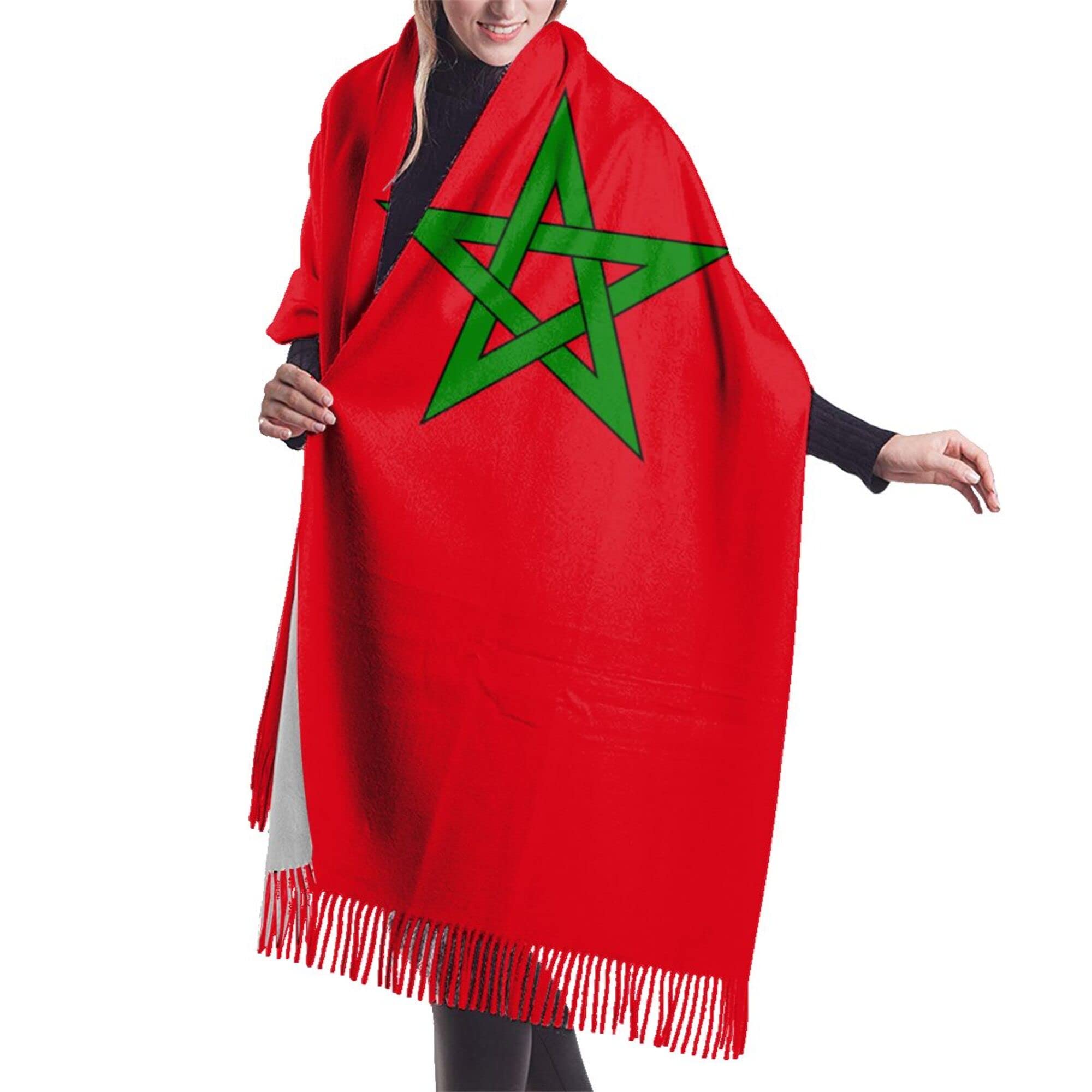 WOTDKG Moroccan Flag Tassel Shawl Fashion Fringed Scarves Soft Tassel Scarf