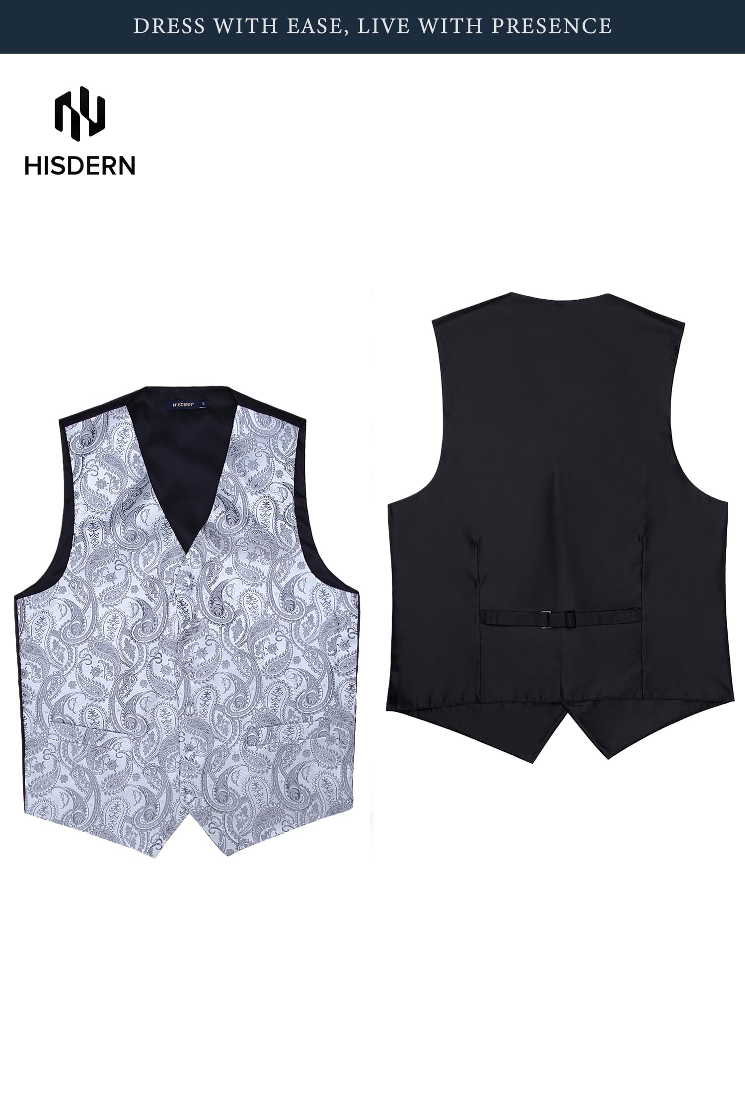 HISDEREN Hommes Paisley Gilet Floral Jacquard cravate poche carre mouchoir fete de mariage affaires Fit gilet costume ensemble XS-6XL