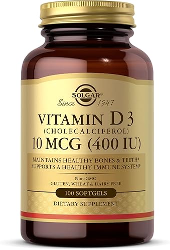 SOLGAR Vitamina D3 (colecalciferol) 250 mcg (10,000 UI) - 100 cápsulas blandas - Ayuda a mantener huesos y dientes - Apoyo al sistema inmunológico -