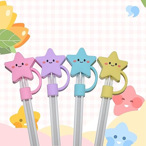 Miniatura 5 de Stanley - Paquete de 4 adornos para pajilla, fundas de popote con diseño de estrella Stanley, fundas de popote sonriente, fundas de popote para vaso