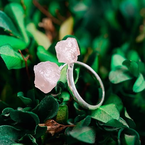 Miniatura 3 de AYANA Anillo ajustable chapado en plata de cuarzo rosa  Piedra de amor incondicional y curación emocional  Chakra del corazón  Hecho a mano con
