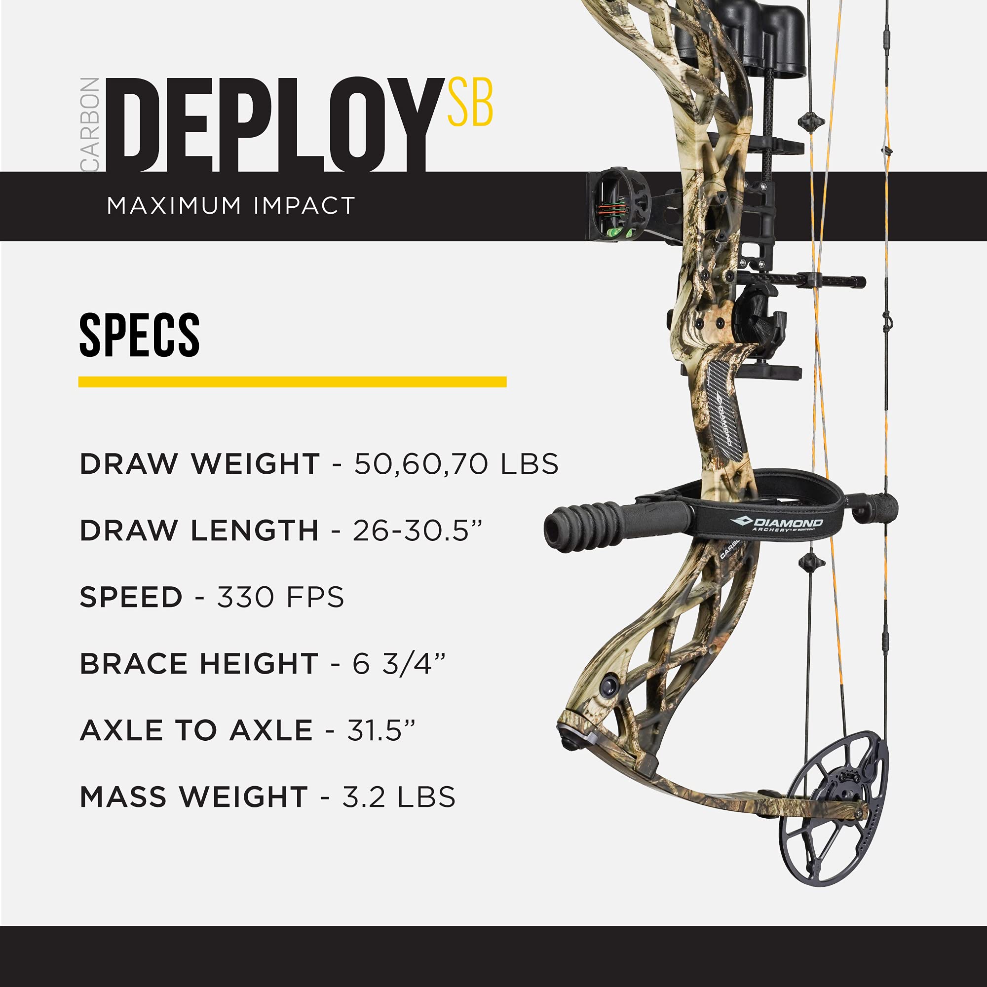 Diamond Archery Deploy SB Compound Bow 60 lbs, Multiple Colors and