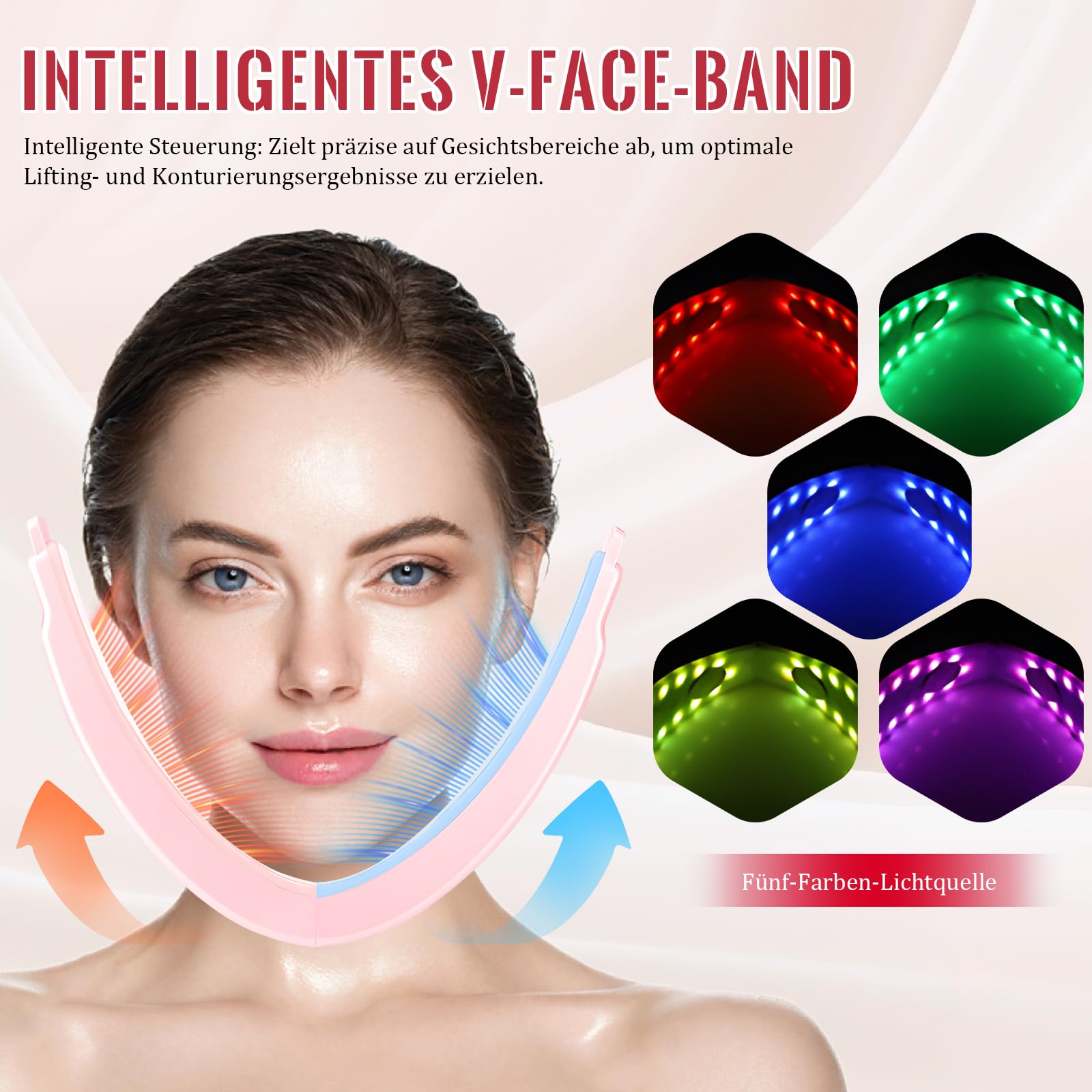 Elektrisches V-Face Shaping Massager,doppelkinn entferner 15 Intensitätsstufen 5 EMS Modi 5 Farben Phototherapie Gesichtsmassagegerät Gegen Falten Face Massager mit Fernbedienung, Typ-C