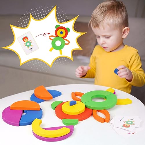 Miniatura 7 de Bloques de construcción apilables de madera arcoíris  22 piezas de juguete creativo de arcoíris apilable, patrón de medio círculo, juego de