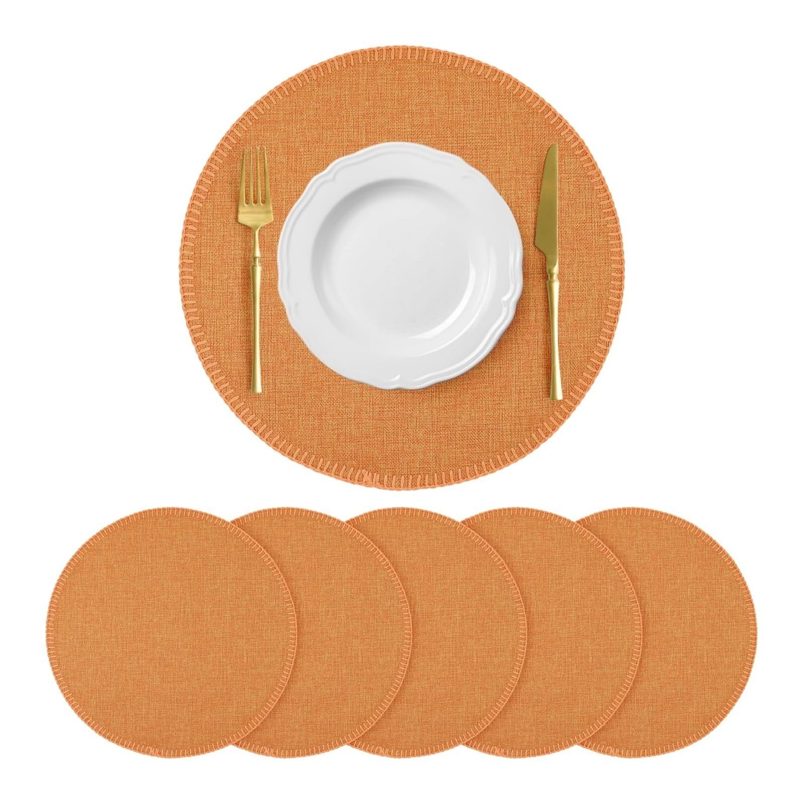 Zeahkri Orange Solid Color Placemats 4Pcs 15 Inch Round Linen Heat Resistant Placemat
