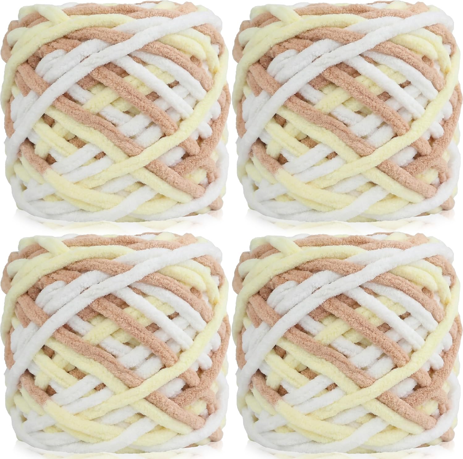 Lighterday Super Chunky Knit Chenille Yarn 4 x 100g Multi-Colored Crochet Wool for Hand Knitting Blankets,Knitting Wool for Big Blankets Sock and Scarves (Khaki Yellow)