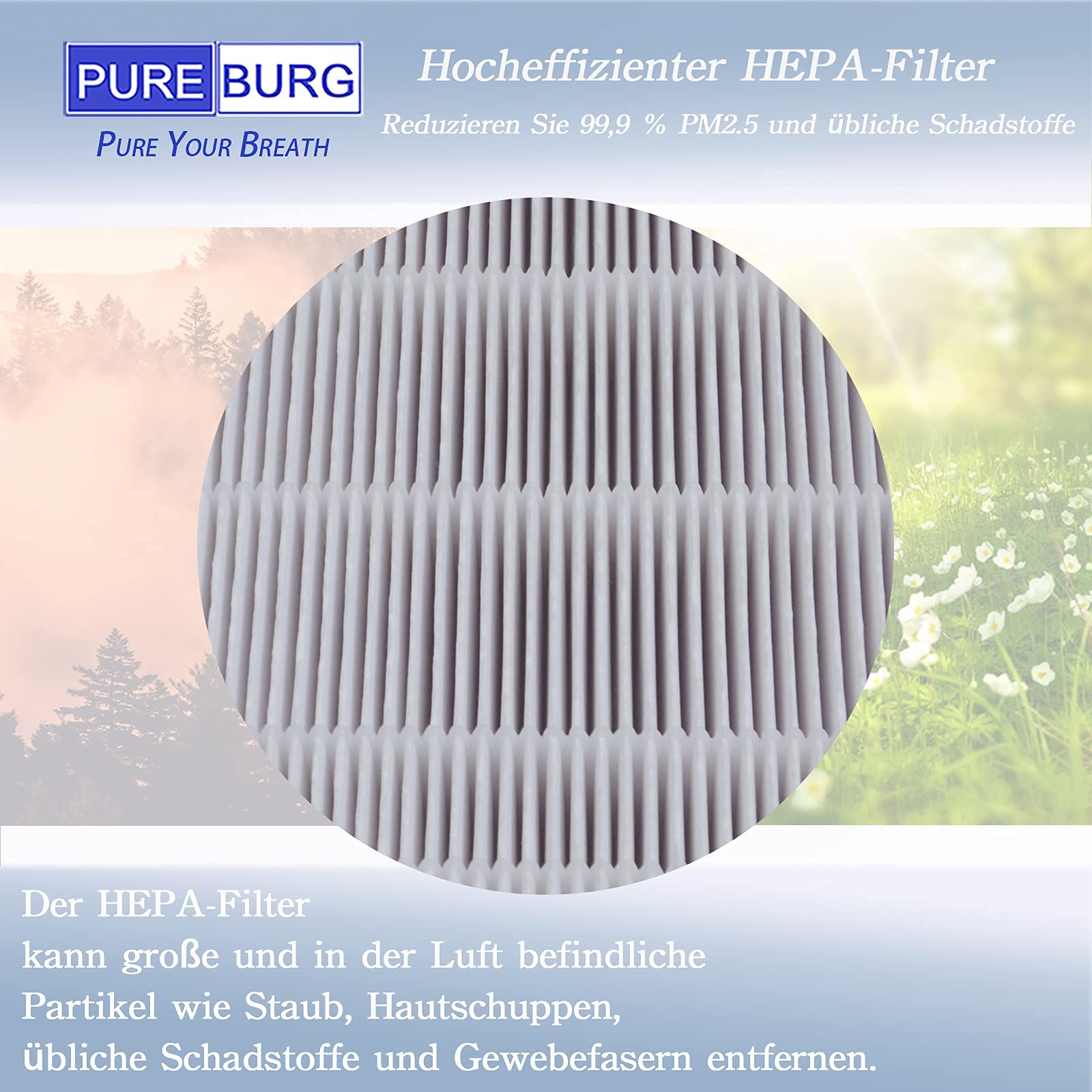 PUREBURG Ersatz-filter kompatibel mit UNbeaten Pets 300,KJ210F-142,KJ203F-142,142C,142W,142 Luftreiniger,H13 2er-Pack