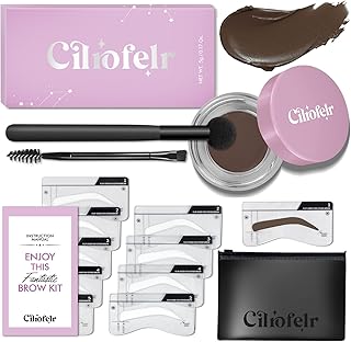 Cilrofelr Upgraded Eyebrow Stamp Stencil Kit, One Step Brow Stamp Shaping Kit with 10 Easy Brow Stencils, Brow Pomade and Stencil Kit - Waterproof & Long-wear & Full Coverage - Medium Brown