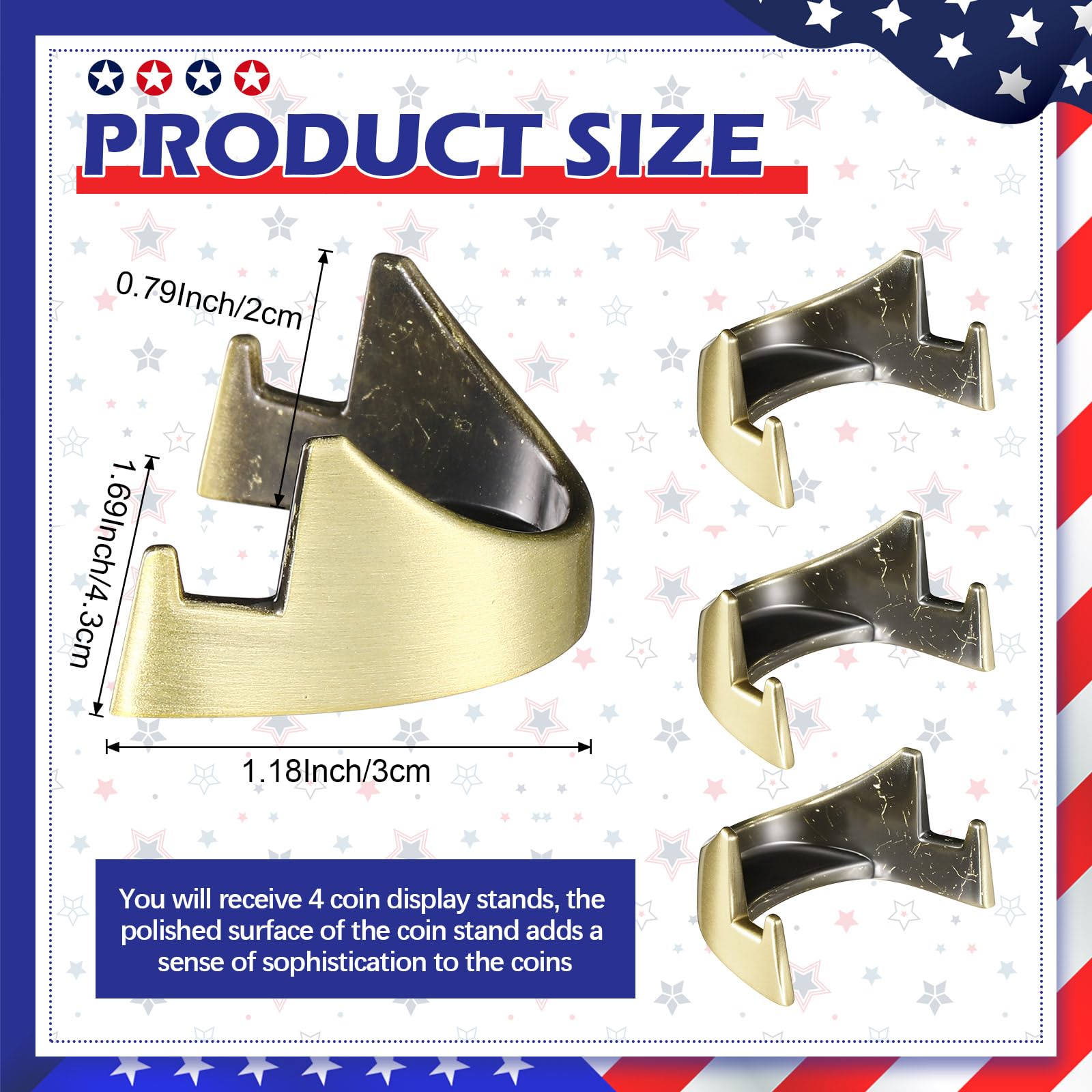 Yaocom 4 Pcs 1.69 Inch Metal Challenge Coin Display Stand Military Coin Holder Medallion Token Holder for Veterans Collectors Fits 2 Inches and up Coins Pocket Watches Medals (Bronze)