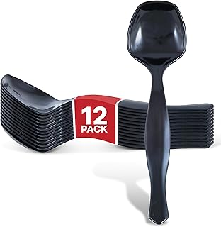 12 Count Disposable Black Plastic Serving Utensils for Catering, Weddings, Holiday Parties and More, Large Plastic Spoons for Buffet, Stock Your Home