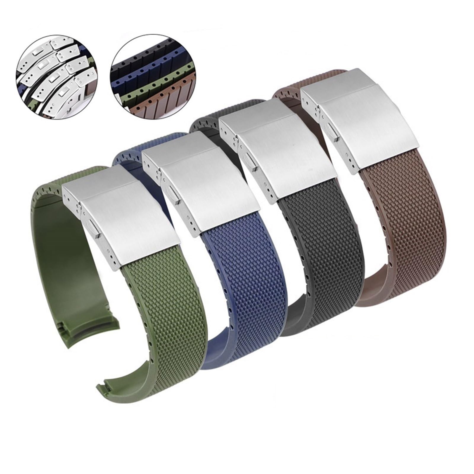 HMFANG Bracelet de rechange de 21 mm compatible avec Longines HydroConquest en caoutchouc avec boucle déployante, accessoire de montre de plongée