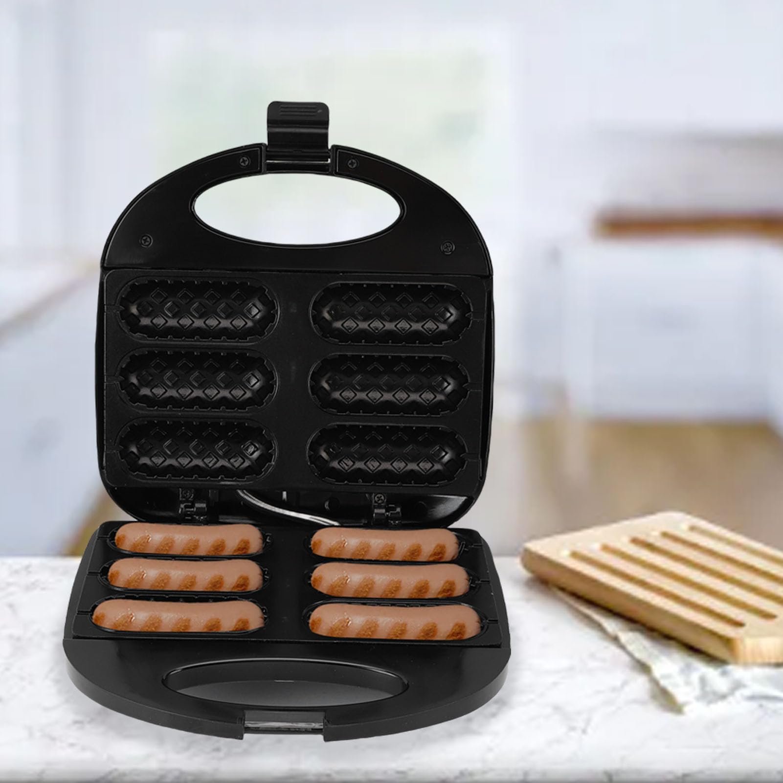 Corn Dog Waffle Maker, 750W 6 Hotdog Capacity Corn Dog Maker Fast Heating Nonstick Food Baker, Easy to Clean, Automatic Temperature Control, for Restaurant Snack Bar Family (US Plug 110V)