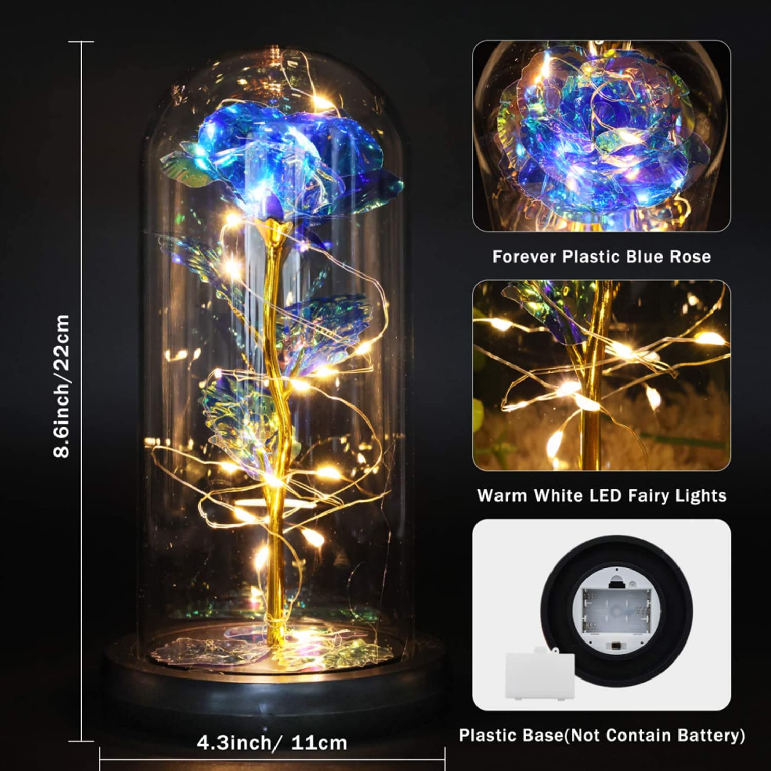 Galaxy Rose Regalo di San Valentino per Lei, Fiori di Rosa con Luce a LED, Fiore Artificiale Rosa Regalo per Donne Mamma Moglie, Fiore Rosa in Cupola di Vetro Regalo per Festa della Mamma, Compleanno