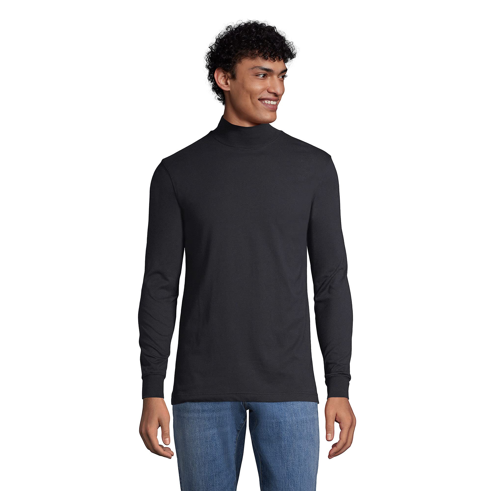 Lands' End Mens Long Sleeve Super-T Mockneck Black Regular Medium