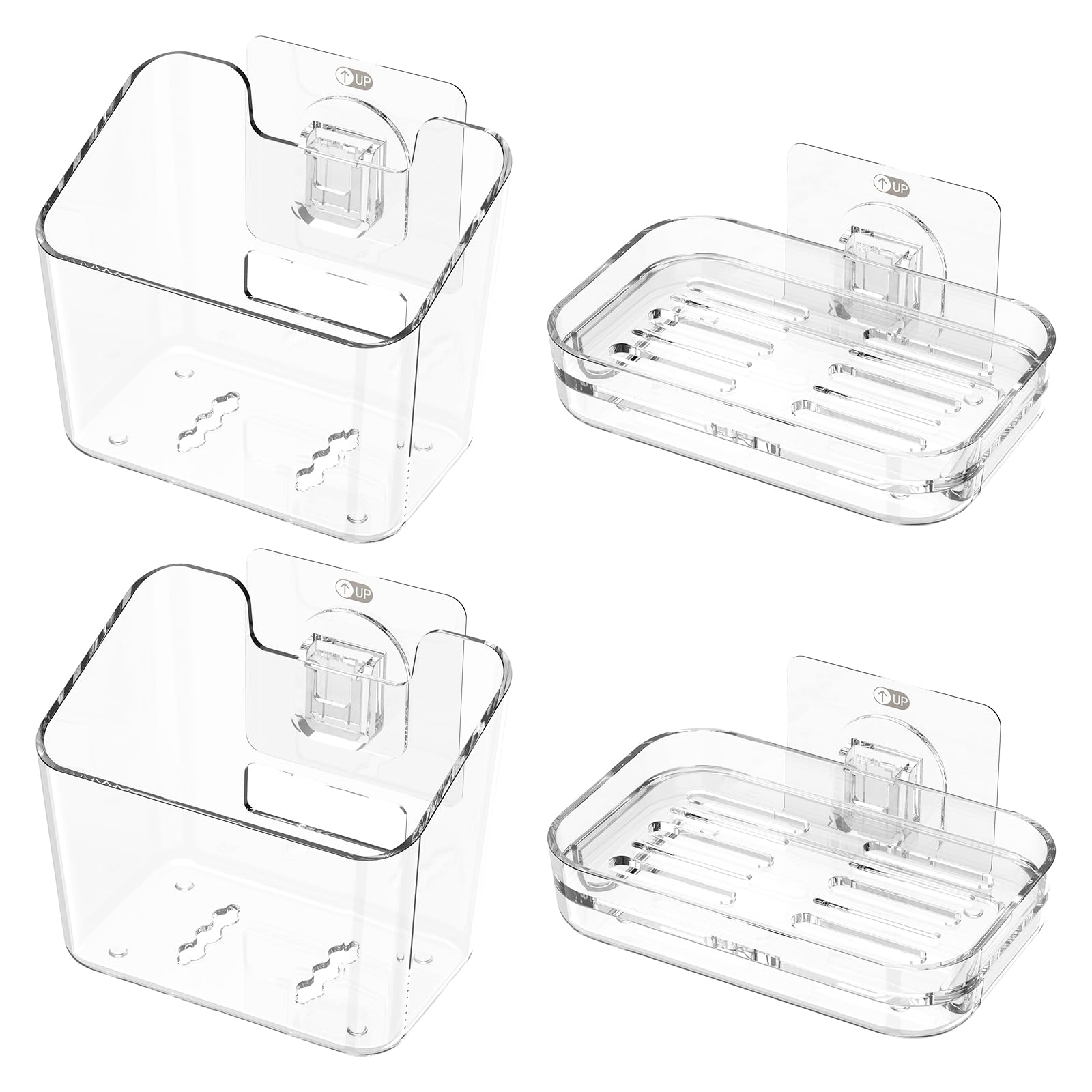 4 Pcs Shower Caddy Thickened Plastic Bar Soap Dish and Toothbrush Holder with Drainage Hole for Home Sink
