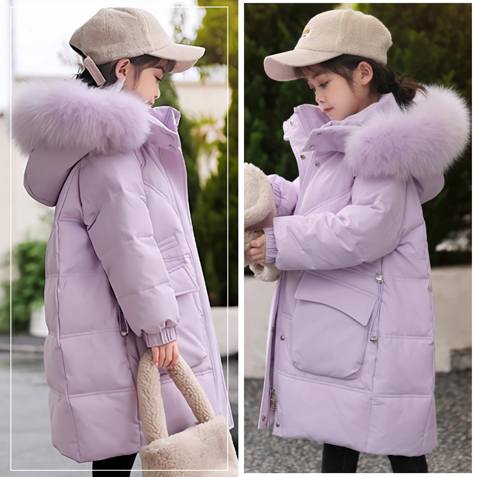Chaqueta Acolchada Niñas Abrigo Invierno con Capucha Chaqueta de Plumón Caliente Down Jacket