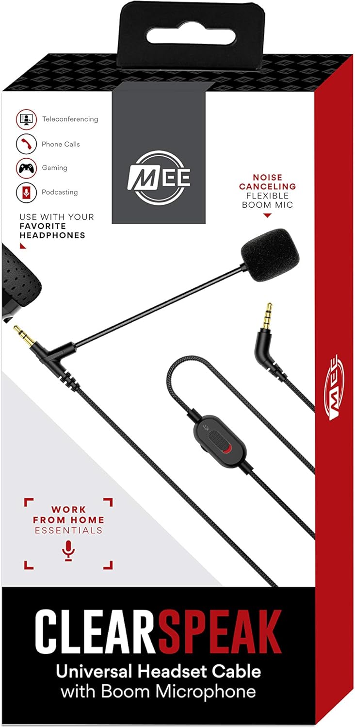 MEE Audio ClearSpeak Universal Headset Cable with Boom Microphone, Black (CBL-BM-BK), 1.8m