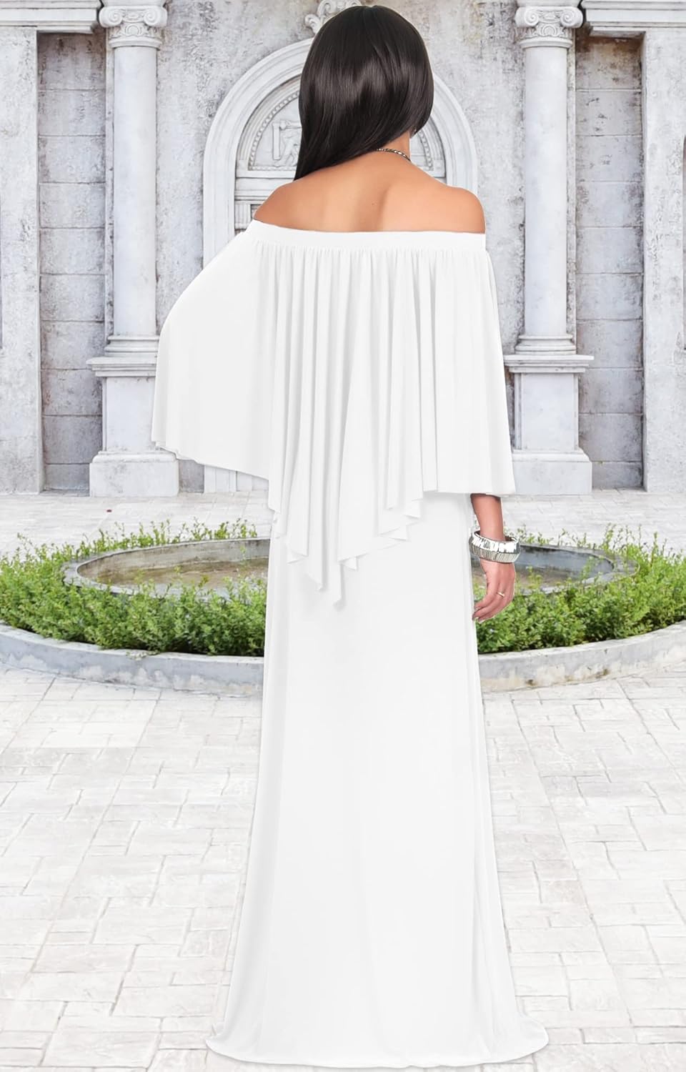 KOH KOH Womens Strapless Shoulderless Flattering Cocktail Gown Maxi Dress Small Ivory White