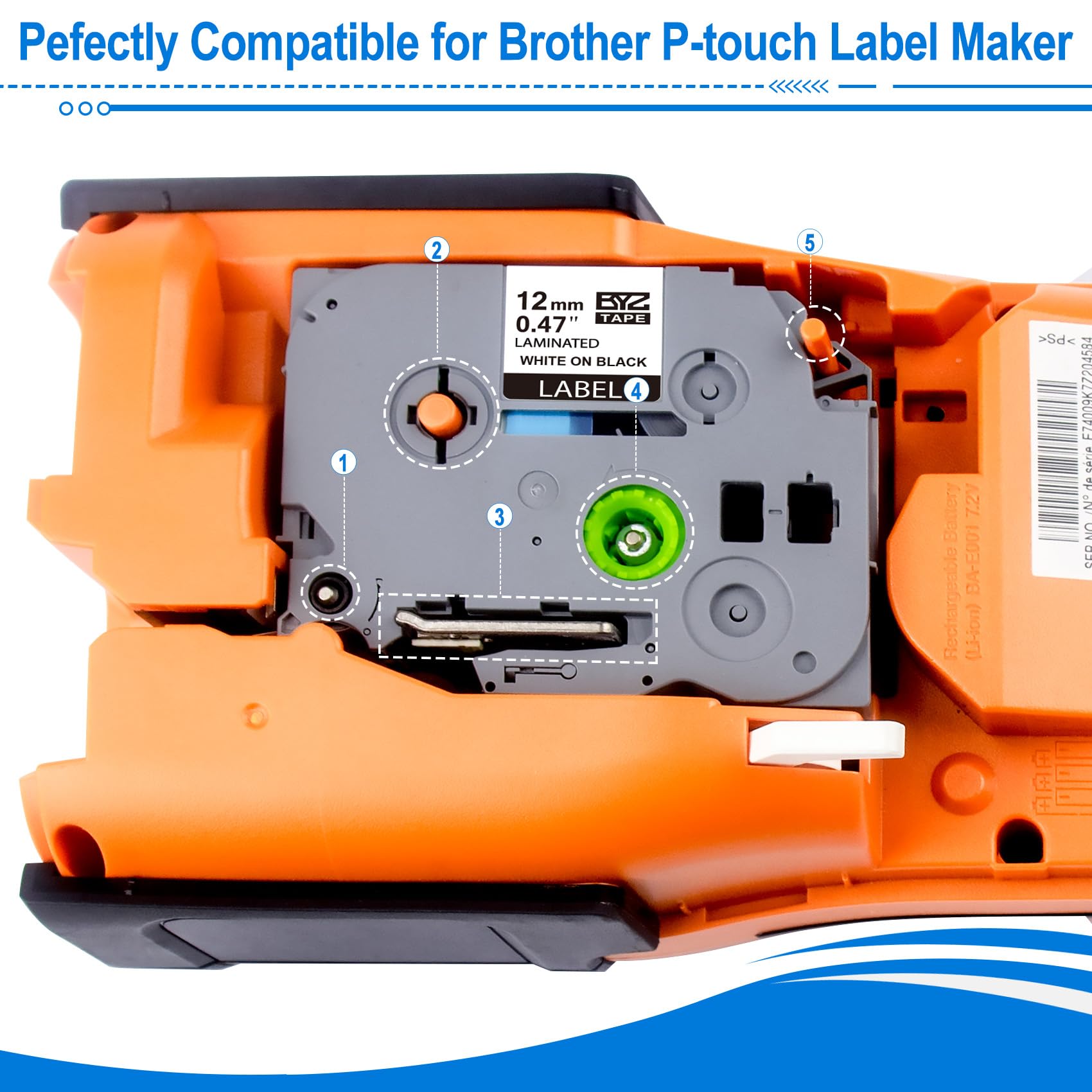 Labelife 4-Pack Brother P-Touch TZe-335 Label Tapes - White On Black 12mm (0.47") Laminated Tape