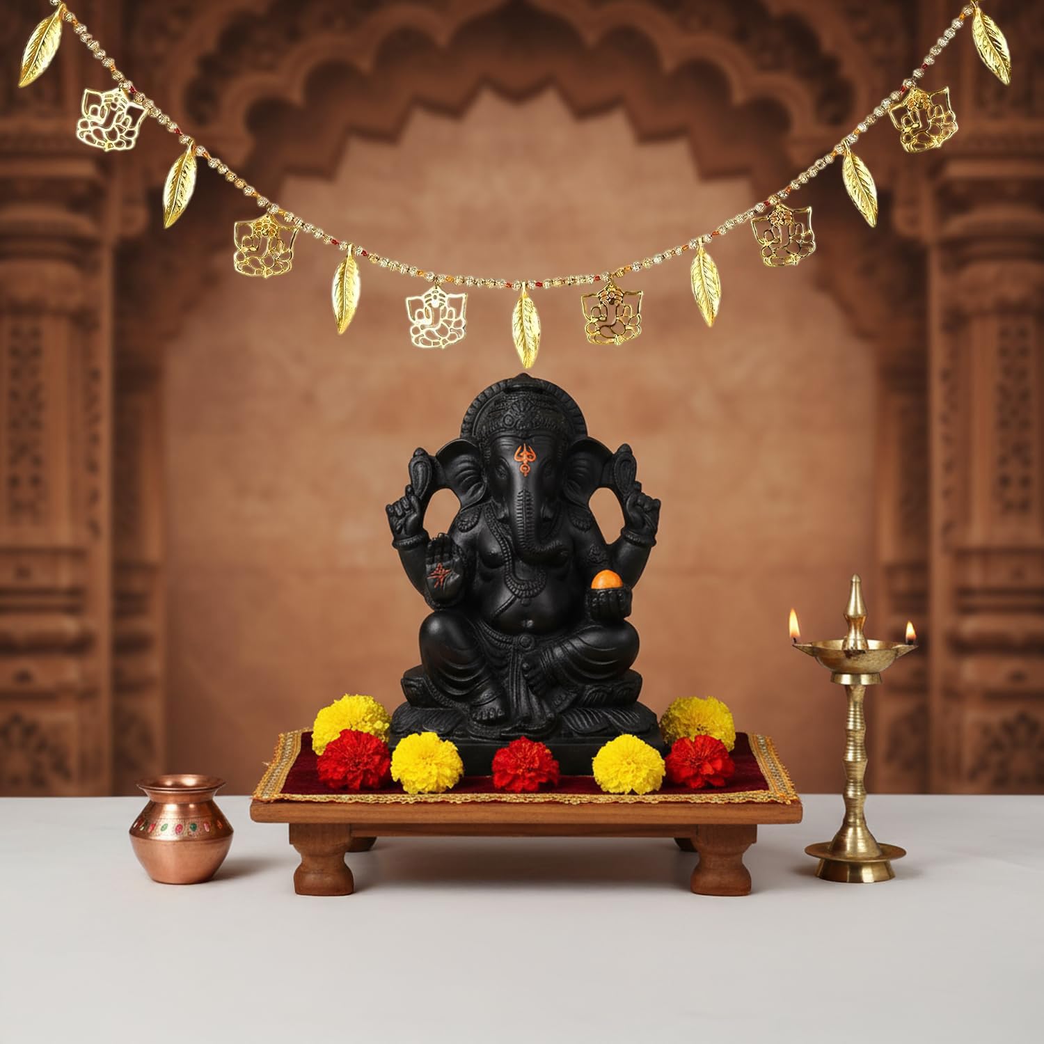 Party Propz Door Toran for Main Door Entrance - 1Pc 3ft Ganesh and Leaf Shaped Main Door Toran, Ganpati Decoration, Toran for Decoration, Pooja Room Decorations Items, Door Hanging Decorative Items
